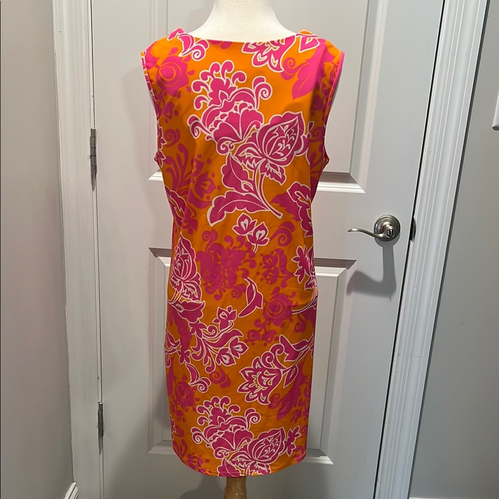 Jude Connally Pink and Orange Patterned Dress XL - Picture 3 of 3